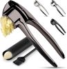 Kitchen Premium Garlic Press Set – Rust Proof & Dishwasher Safe Garlic Mincer Tool with Silicone Garlic Peeler & Brush, Easy Squeeze & Clean