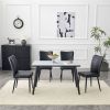 Table and Chair Set.Modern dining table. White imitation marble texture glass top + lower black MDF board