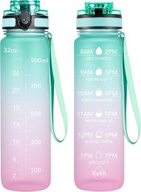 Water Bottle, 32oz Motivational Sports Water Bottle with Time Marker - Times to Drink - Tritan, BPA Free, Wide Mouth Leakproof (Color: Bubble Gum)
