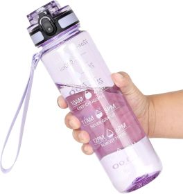 Water Bottle, 32oz Motivational Sports Water Bottle with Time Marker - Times to Drink - Tritan, BPA Free, Wide Mouth Leakproof (Color: A-Clear Purple)