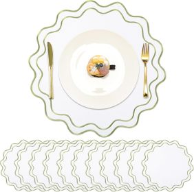 Set of 12 Cotton Linen Placemats (Color: White With Green)
