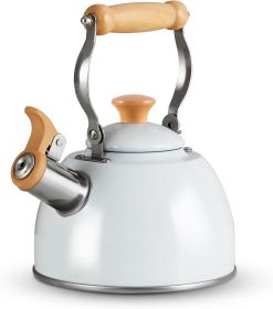 Tea Kettle, Tea Pot with Cool Touch Ergonomic Handle, Teapot Food Grade Stainless Steel, Tea Kettle Stovetop, Kettle Teapot, Whistling Tea Kettle (Color: 1.6 Quart (White))