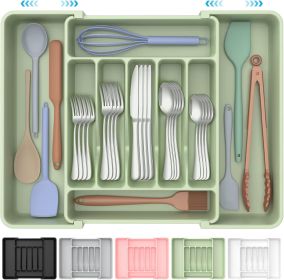 Extra Large Expandable Silverware Organizer, BPA-Free Food-Safe Cutlery Flatware Organizer, Kitchen Utensil Drawer Organizer (Color: Green)