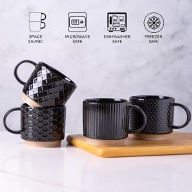 12OZ Stackable Coffee Mugs, Ceramic Coffee Mugs with Texture Patterns for Man,Woman,Dad,Mom (Material: Ceramic, Clay)