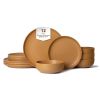 12-Piece Stoneware Dinner Plates Bowls Sets | Microwave & Dishwasher Safe | Non-Toxic Dinner Plates Bowls Set | Stackable Matte Glaze Kitchenware for