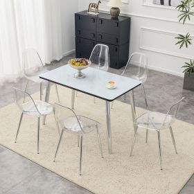 Table and chair set.Table and chair set.White imitation marble texture glass top + lower black MDF board (Color: as Pic)
