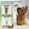Wooden Utensil Holder, 360°Rotating 7.3'' Large Utensil Holder for Kitchen Counter, Kitchen Utensil Organizer, Utensil Crock