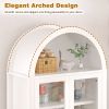71" Fluted Tall Arched Pantry Cabinet with Adjustable Shelves, Elegant Display Storage with Hidden Drawer & Glass Door for Kitchen, Living Room