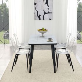 Table and Chair Set.White imitation marble texture glass top + lower black MDF board (Color: as Pic)