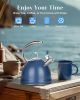 Tea Kettle Stovetop, 2.5 Quart Whistling Stainless Steel Tea Pot, 3-Layer Base, Unique Ergonomic Handle, Includes Pot Holder & Mat