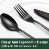24-Piece Black Silverware Set with Steak Knives, Black Flatware Set for 4, Food-Grade Stainless Steel Tableware Cutlery Set