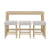 59 Inch Bar Table, Dining Table, Sofa Table with Power Outlet, 3 Upholstered Stools, 4 Piece Bar Table and Chair Set for Living Room, Dining Room