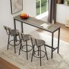 Long Bar Table Set with 3 PU Upholstered Bar Stools, Industrial Bar Table and Chairs for Kitchen Breakfast Table, Living Room, Banquet Hall