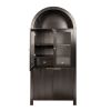 71" Fluted Tall Arched Pantry Cabinet with Adjustable Shelves, Elegant Display Storage with Hidden Drawer & Glass Door for Kitchen, Living Room