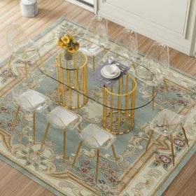 Table and chair set.71 inch oval tempered glass dining table (Color: as Pic)