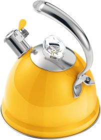 Tea Kettle Stovetop, 2.5 QT Whistling Stainless Steel Teapot, 3-Layer Base, Unique Ergonomic Handle, Includes Pot Holder & Mat (Color: Yellow)