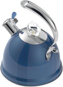 Tea Kettle Stovetop, 2.5 Quart Whistling Stainless Steel Tea Pot, 3-Layer Base, Unique Ergonomic Handle, Includes Pot Holder & Mat (Color: Blue)
