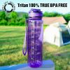Water Bottle, 32oz Motivational Sports Water Bottle with Time Marker - Times to Drink - Tritan, BPA Free, Wide Mouth Leakproof