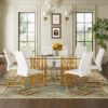Table and chair set.71 inch oval tempered glass dining table,gold double column light luxury style