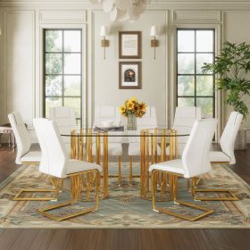 Table and chair set.71 inch oval tempered glass dining table,gold double column light luxury style (Color: as Pic)
