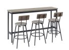 Long Bar Table Set with 3 PU Upholstered Bar Stools, Industrial Bar Table and Chairs for Kitchen Breakfast Table, Living Room, Banquet Hall