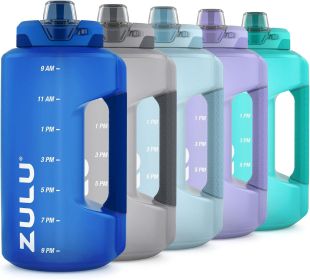Half Gallon Plastic Water Bottle with Straw and Time Marker | Large Reusable Jug with Handle and Leak Proof Lid for All Day Hydration (Color: Royal Blue)