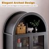 71" Fluted Tall Arched Pantry Cabinet with Adjustable Shelves, Elegant Display Storage with Hidden Drawer & Glass Door for Kitchen, Living Room