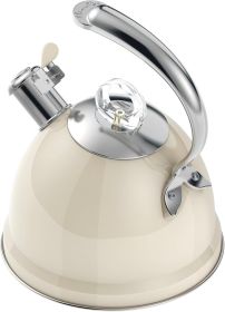 Tea Kettle Stovetop, 2.5 Quart Whistling Stainless Steel Tea Pot, 3-Layer Base, Unique Ergonomic Handle, Includes Pot Holder & Mat (Color: Beige White)
