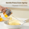 A food oil injector and 2-in-1 cooking spray bottle for olive oil, vinegar, and soy sauce, featuring a 17-ounce light-blocking glass spray bottle