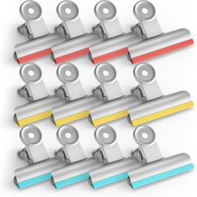 12 Pack Stainless Steel Chip Bag Clips Covered with Silicone NO More Sharp Edges, Bulldog Clips for Food Bags Air Tight Seal (Material: Silicone)