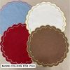 Linen Cotton Placemats Set of 4 Scalloped Flower Embroidery Place Mats 15'' Natural Linen Texture Fabric Machine Washable Table Mats for Restaurant Ki