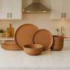 12-Piece Stoneware Dinner Plates Bowls Sets | Microwave & Dishwasher Safe | Non-Toxic Dinner Plates Bowls Set | Stackable Matte Glaze Kitchenware for